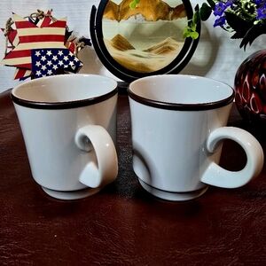 White Ceramic Mugs with Brown Rim